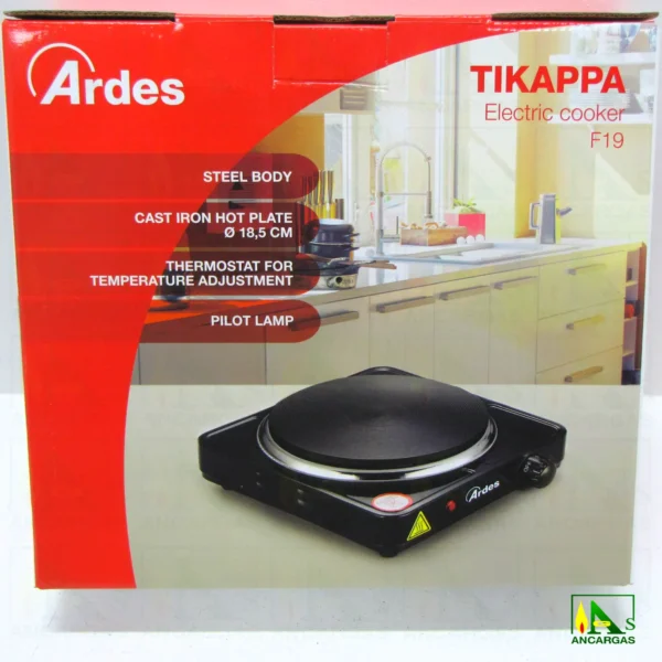 Ardes hornillo eléctrico AR1F19 – TIKAPPA – FORNELLO ELETTRICO Ø 18,5 1500 W NERO – Imagen Web de Ancargas ©