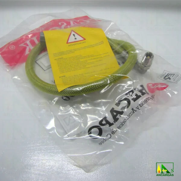 Tubo flexible inox. Presinox blindado con válvula para aparatos fijos y moviles - Imagen Web de Ancargas ©