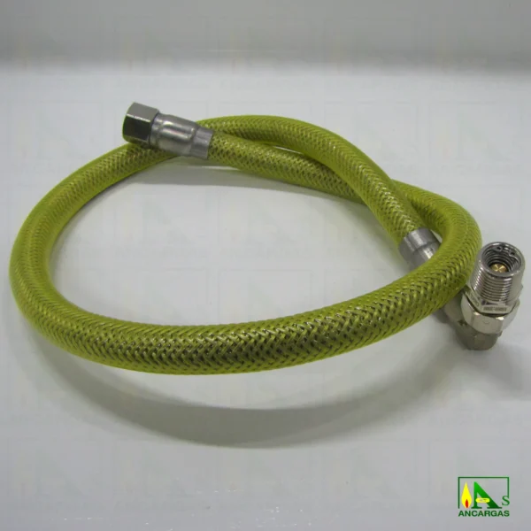 Tubo flexible inox. Presinox blindado con válvula para aparatos fijos y moviles - Imagen Web de Ancargas ©