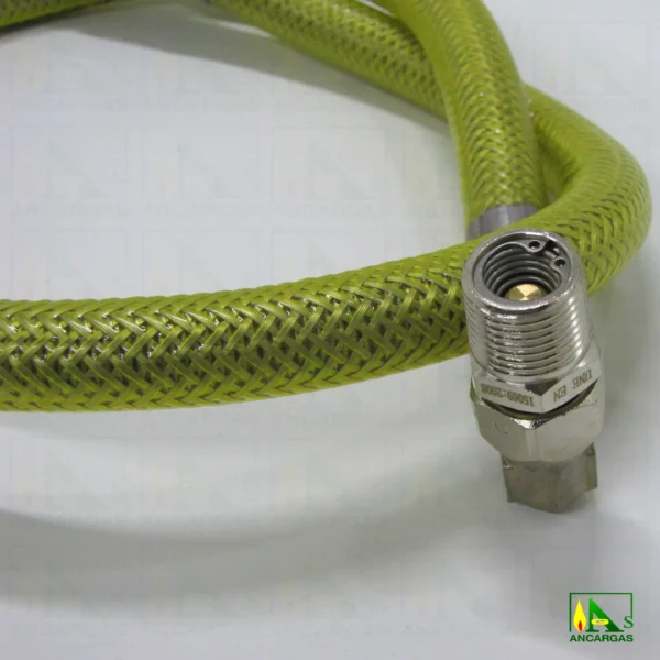 Tubo flexible inox. Presinox blindado con válvula para aparatos fijos y moviles - Imagen Web de Ancargas ©