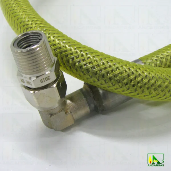 Tubo flexible inox. Presinox blindado con válvula para aparatos fijos y moviles - Imagen Web de Ancargas ©