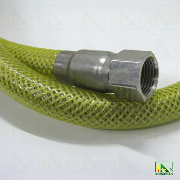 Tubo flexible inox. Presinox blindado con válvula para aparatos fijos y moviles - Imagen Web de Ancargas ©
