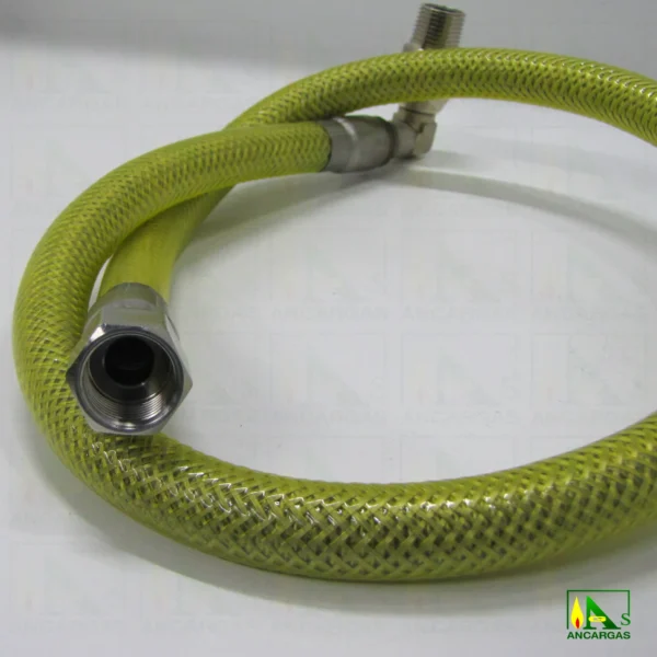 Tubo flexible inox. Presinox blindado con válvula para aparatos fijos y moviles - Imagen Web de Ancargas ©
