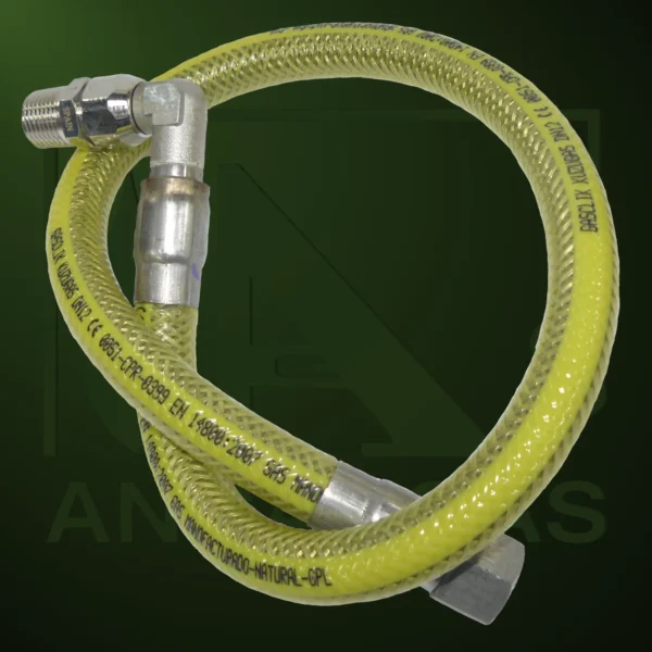 Tubo flexible inox. Presinox blindado con válvula para aparatos fijos y moviles - Imagen Web de Ancargas ©