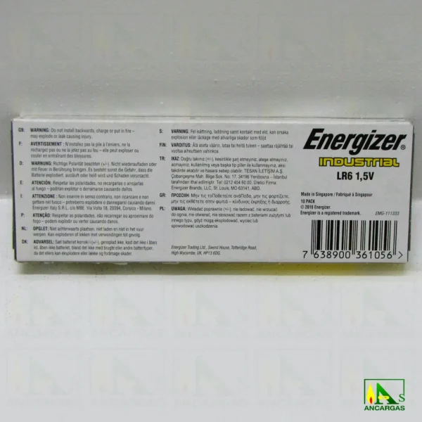 Pila Energizer Industrial AA LR06 x 10 - Imagen Web de Ancargas ©